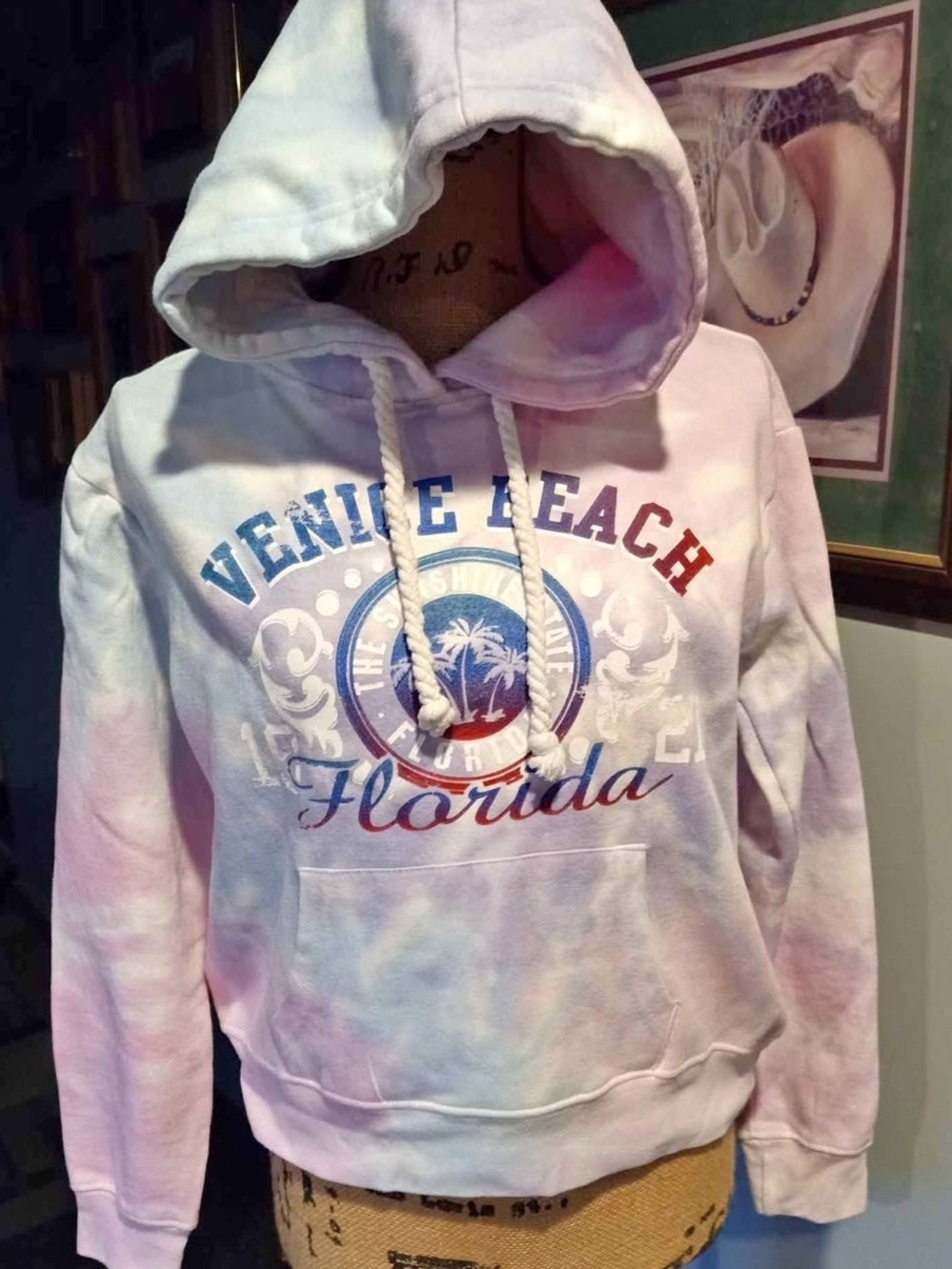 Florida Venice Beach Tie-Dye Hoodie Sweater - Pastel Pink/Blue NWOT NEVER WORN.